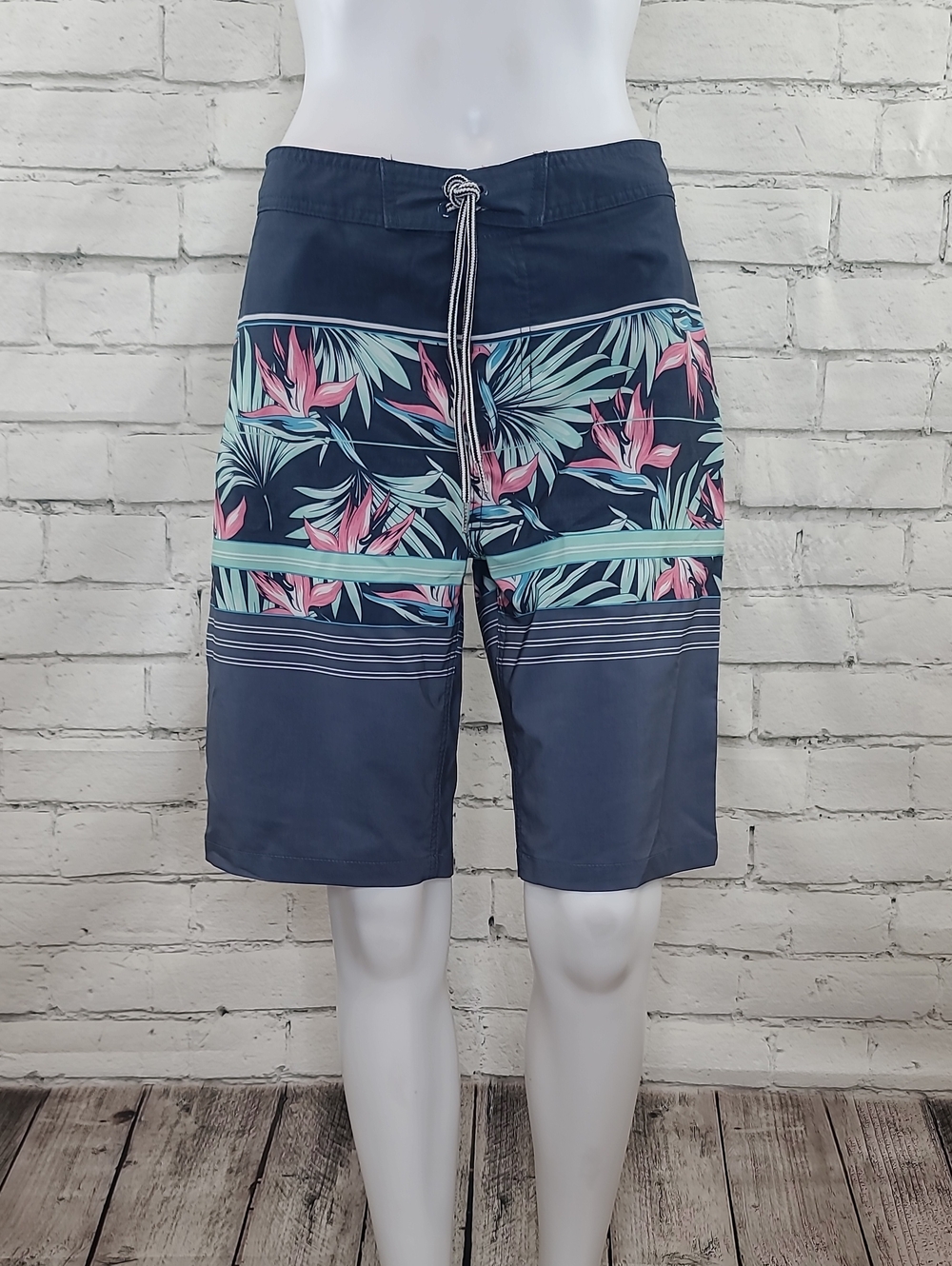 Goodfellow Men's Tropical Floral Print Swim Trunk/Board Short Blue/Pink Multi